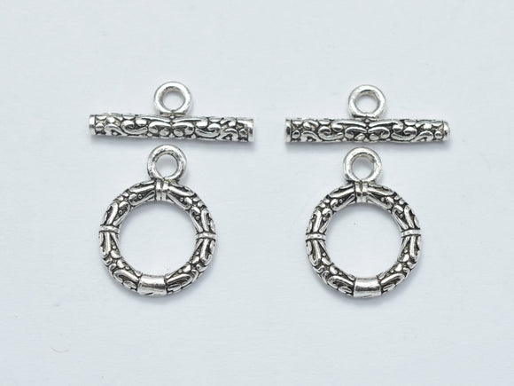 2sets Antique Silver 925 Sterling Silver Toggle Clasps Loop 10mm (9.8mm), Bar 14mm-Metal Findings & Charms-BeadXpert