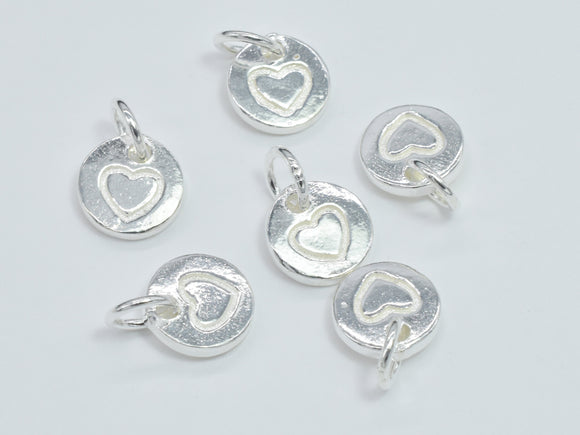 4pcs 925 Sterling Silver Charm, Coin Charm, Heart Charm, 7mm-Metal Findings & Charms-BeadXpert