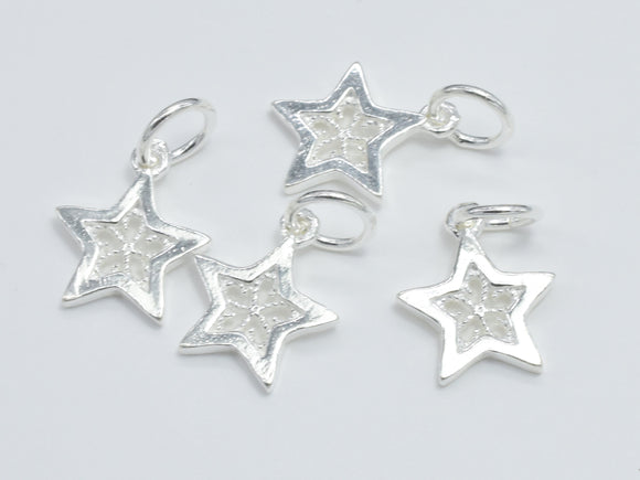2pcs 925 Sterling Silver Charms, Star Charm, 10mm-Metal Findings & Charms-BeadXpert