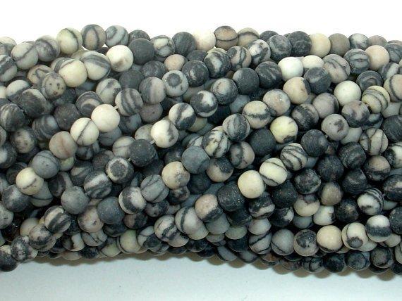 Matte Black Line Jasper Beads, Silk Stone, Spider Web Jasper, Round, 4mm(4.5mm),14.5 Inch-Gems: Round & Faceted-BeadXpert