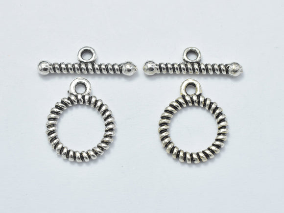 2sets Antique Silver 925 Sterling Silver Toggle Clasps Loop 12mm (11.5mm), Bar 16mm, Hole 1.7mm-Metal Findings & Charms-BeadXpert