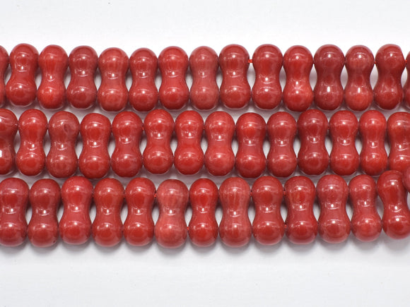 Red Bamboo Coral Beads, 6x12mm Double Hole Peanut Beads-BeadXpert