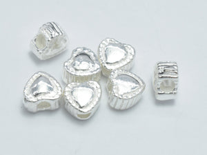 4pcs 925 Sterling Silver Beads, 5x4.6mm Heart Beads-Metal Findings & Charms-BeadXpert