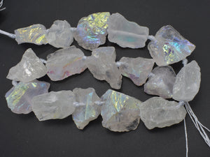 Raw Rough Clear Quartz, (18-24)x(18-30)mm, Nugget AB Coated-BeadXpert