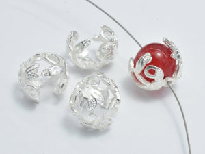 2pcs 925 Sterling Silver Bead Caps, 9mm Flower Bead Caps-Metal Findings & Charms-BeadXpert