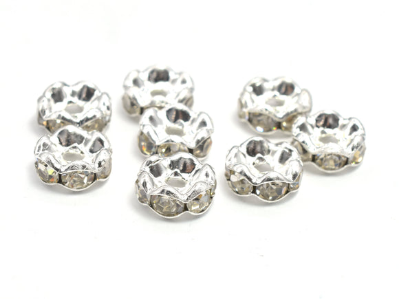 Rhinestone, 6mm, Finding Spacer Round, Clear, Silver plated Brass, 30 pieces-Metal Findings & Charms-BeadXpert
