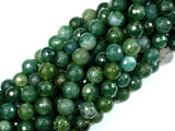 Moss Agate Beads, 8mm, Green, Faceted Round Beads-BeadXpert