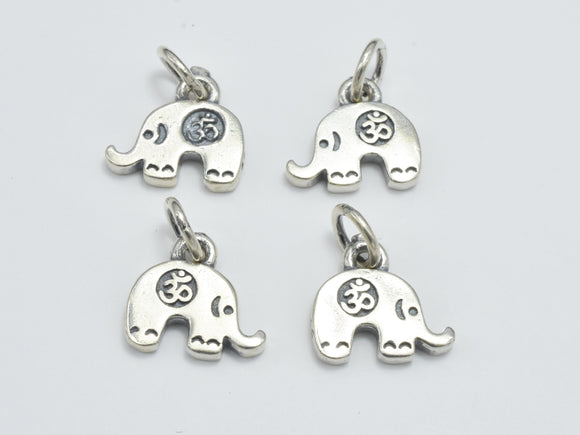 2pcs 925 Sterling Silver Charm-Antique Silver, Elephant Charm with OM Symbol, 12x8mm-Metal Findings & Charms-BeadXpert