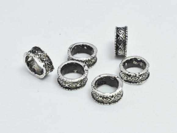 10pcs 925 Sterling Silver Beads-Antique Silver, 5.3x2.3mm Tube Beads, Big Hole Beads, Spacer-Metal Findings & Charms-BeadXpert