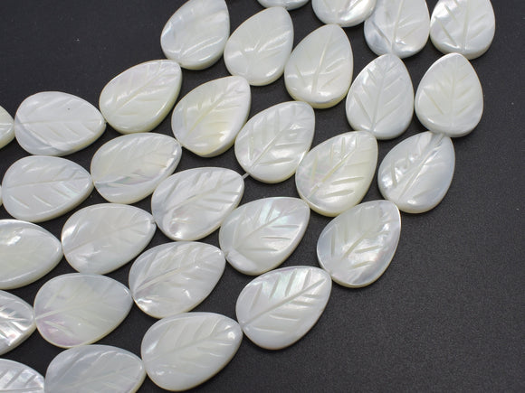 Mother of Pearl, MOP, White, 13x18mm Carved Leaf-BeadXpert