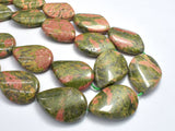 Unakite Beads, 22x31mm Twisted Flat Teardrop Beads-BeadXpert