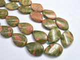 Unakite Beads, 22x31mm Twisted Flat Teardrop Beads-BeadXpert