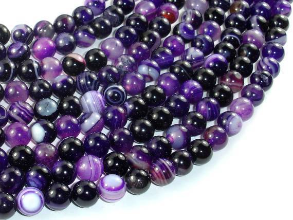 Banded Agate Beads, Purple, 8mm(8.5mm) Round-Agate: Round & Faceted-BeadXpert