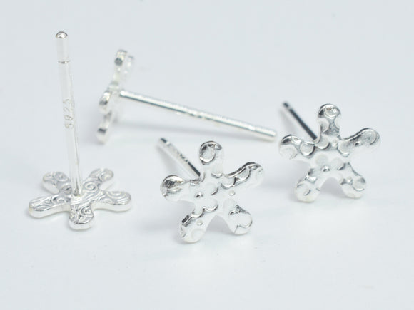 10pcs (5pairs) 925 Sterling Silver Flower Pad Earring Stud Post, 6.5mm Flower Pad, 11mm Long-BeadXpert