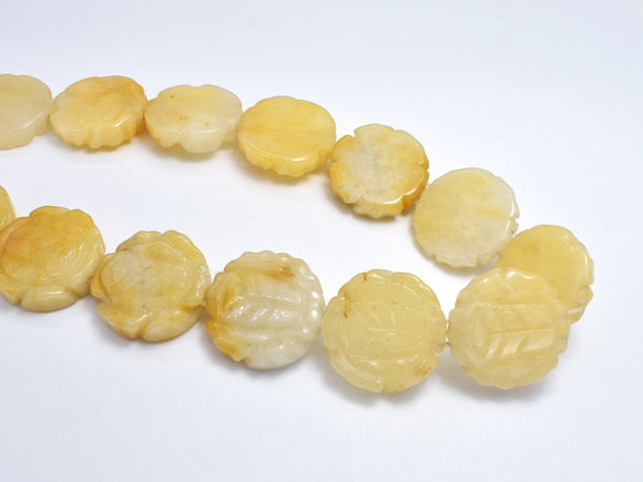 Yellow Jade, 23mm Carved Flower Beads, Double Hole-BeadXpert