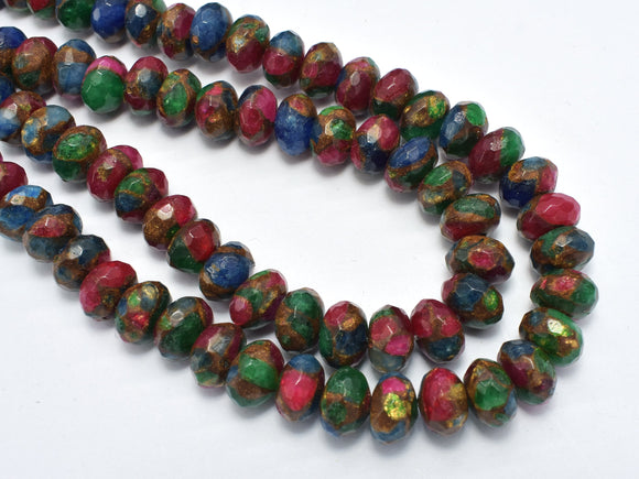 Mosaic Stone Beads, Multicolor, 6x10mm Faceted Rondelle Beads-BeadXpert