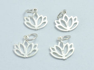 4pcs 925 Sterling Silver Charms, Lotus Flower Charms, 11x10mm-BeadXpert