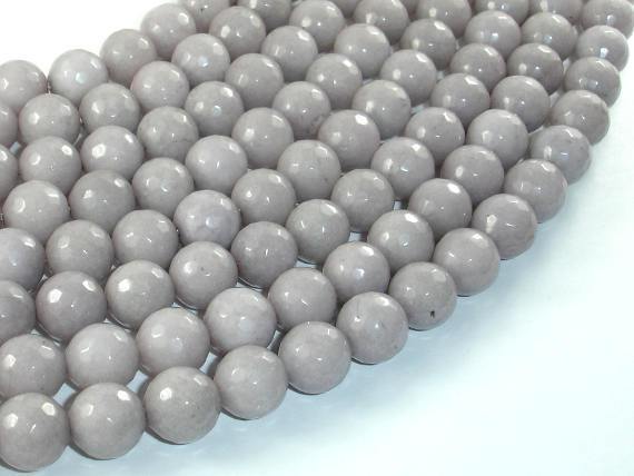 Jade Beads, Light Gray, 10mm(10.3mm) Faceted Round-Gems: Round & Faceted-BeadXpert
