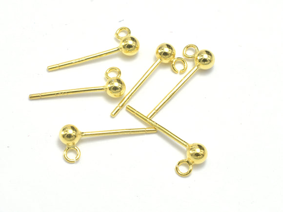 10pcs (5pairs) 24K Gold Vermeil Ball Earring Stud Posts, 925 Sterling Silver, with Open Loop, 14mm-Metal Findings & Charms-BeadXpert
