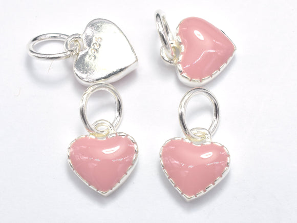2pcs 925 Sterling Silver Charm-Enamel Pink Heart Charm, Heart Pendant-Metal Findings & Charms-BeadXpert