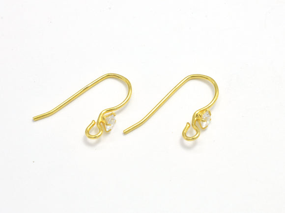 4pcs 24K Gold Vermeil Earring Hook, 925 Sterling Silver Earwire, Fishhook, 15x10mm-Metal Findings & Charms-BeadXpert