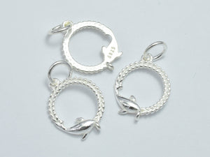 2pcs 925 Sterling Silver Charms, Dolphin Charms, 12.5mm Circle-BeadXpert