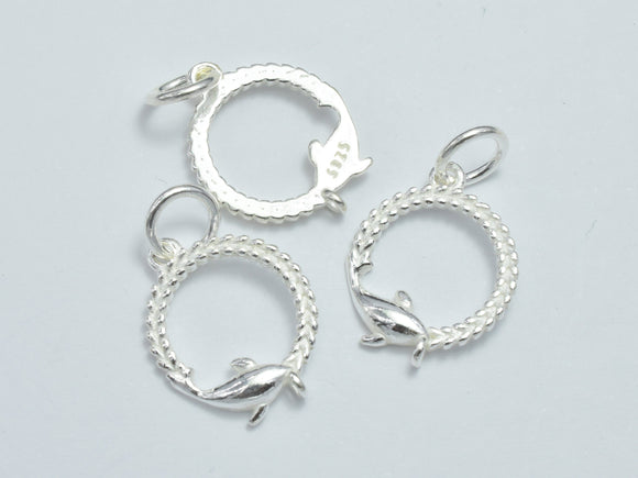 2pcs 925 Sterling Silver Charms, Dolphin Charms, 12.5mm Circle-BeadXpert