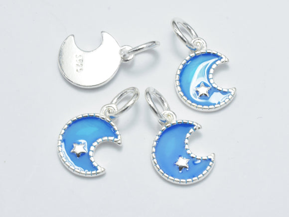 2pcs 925 Sterling Silver Charm-Enamel Blue Moon Charm, Moon Pendant-Metal Findings & Charms-BeadXpert