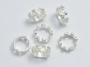 4pcs 925 Sterling Silver Crown Beads, 7.5mm, Big Hole Crown Beads-BeadXpert