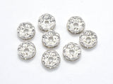 Rhinestone, 8mm, Finding Spacer Round, Clear, Silver plated Brass, 30 pieces-Metal Findings & Charms-BeadXpert