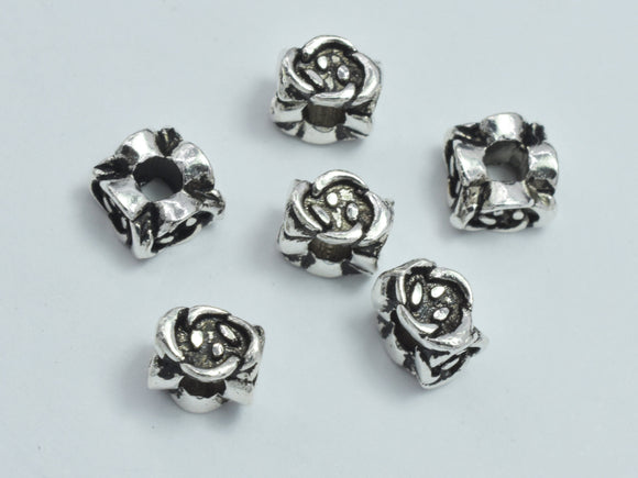 4pcs 925 Sterling Silver Beads-Antique Silver, 5.5x5.5mm, Square Beads, Flower Beads, Rose Beads-BeadXpert