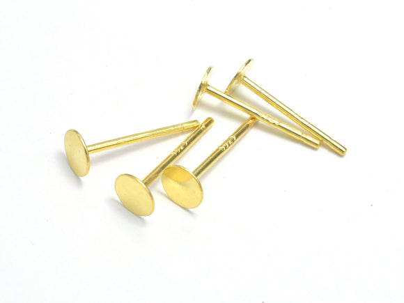 20pcs (10pairs) 24K Gold Vermeil Flat Pad Earring Stud Post, 925 Sterling Silver Earring Stud Post 11mm-Metal Findings & Charms-BeadXpert