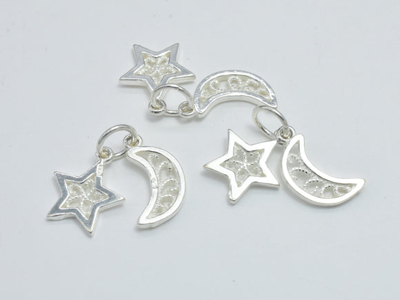 2sets 925 Sterling Silver Charms, Moon and Star Charms, Moon 11x6.8mm, Star 10mm-BeadXpert