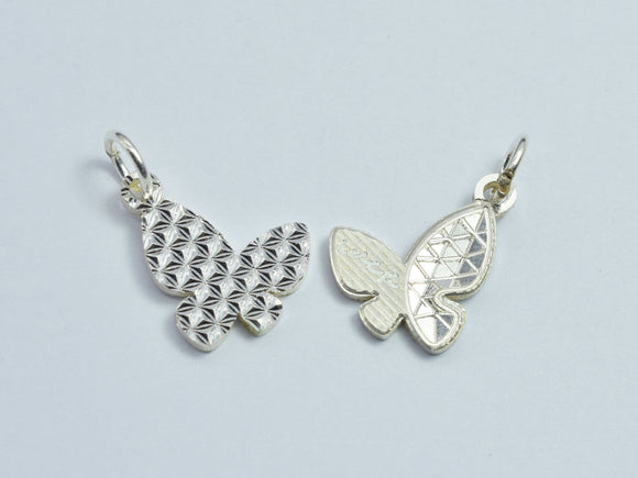 1pc 925 Sterling Silver Sparkling Butterfly Charm, 14x11mm-BeadXpert
