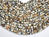Rain Flower Stone, Creamy White, Black, 6mm Round Beads-Gems: Round & Faceted-BeadXpert