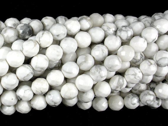White Howlite Beads, Faceted Round, 6 mm-Gems: Round & Faceted-BeadXpert