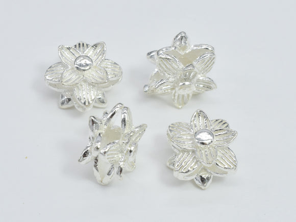 2pcs 925 Sterling Silver Beads-Flower, 7x7mm, 5.3mm Thick-Metal Findings & Charms-BeadXpert