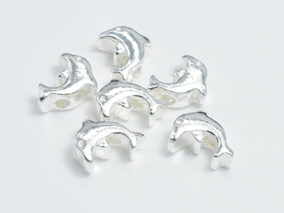 2pcs 925 Sterling Silver Beads- Dolphin, 7x6mm, 3.2mm Thick-Metal Findings & Charms-BeadXpert