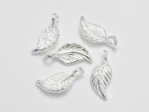 4pcs 925 Sterling Silver Charms, Leaf Charms, 12x5mm-Metal Findings & Charms-BeadXpert