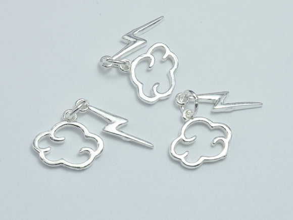 2sets 925 Sterling Silver Charms, Cloud Charms, Lighting Charms, Cloud 14x12mm, Lighting 18x4mm-BeadXpert