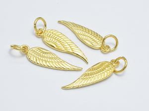 2pcs 24K Gold Vermeil Angel Wing Charm, 925 Sterling Silver Charm, Angel Wing Pendant, 6.5x21mm-Metal Findings & Charms-BeadXpert