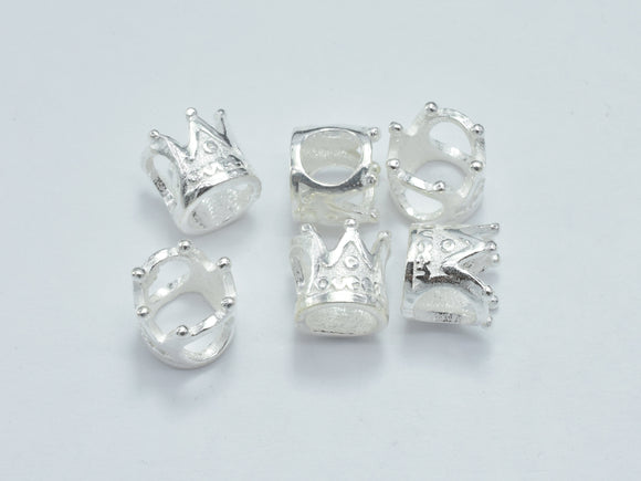 4pcs 925 Sterling Silver Crown Beads, 6.3mm, Big Hole Crown Beads-Metal Findings & Charms-BeadXpert