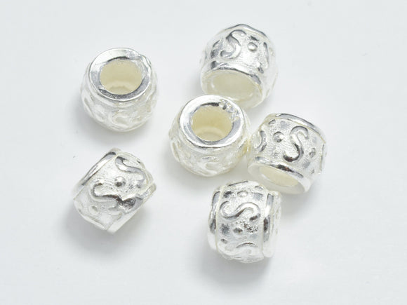 4pcs 925 Sterling Silver Beads, Drum Beads, Big Hole Spacer Beads, 5.8x4.3mm-BeadXpert