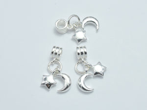 1pc 925 Sterling Silver Charms, Connector, Moon and Star Charms, Moon 7mm, Star 6mm-BeadXpert