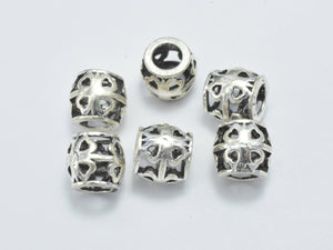 2pcs 925 Sterling Silver Beads-Antique Silver, Filigree Drum Beads, Big Hole Spacer Beads, 7.5x6.8mm-Metal Findings & Charms-BeadXpert