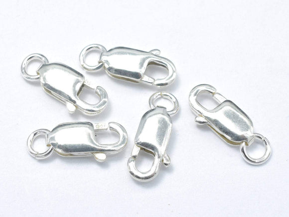 925 Sterling Silver Lobster Clasp, 4x10mm, With Closed Jump Ring, 4pcs-Metal Findings & Charms-BeadXpert