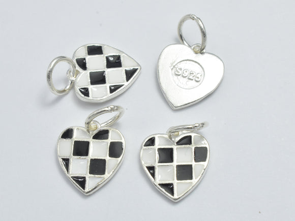 2pcs 925 Sterling Silver Charm - Enamel Heart Charm, Heart Pendant, 9x10mm-BeadXpert