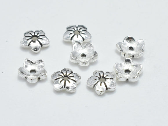 30pcs 925 Sterling Silver Bead Caps-Antique Silver, 3.8x1.1mm Flower Bead Caps-Metal Findings & Charms-BeadXpert
