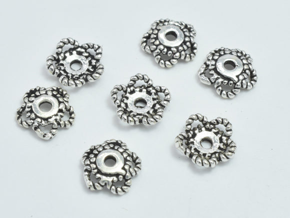 10pcs 925 Sterling Silver Bead Caps-Antique Silver, 6.5x1.8mm Flower Bead Caps-Metal Findings & Charms-BeadXpert