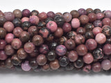 Rhodonite Beads, Round, 6mm (6.5mm)-Gems: Round & Faceted-BeadXpert